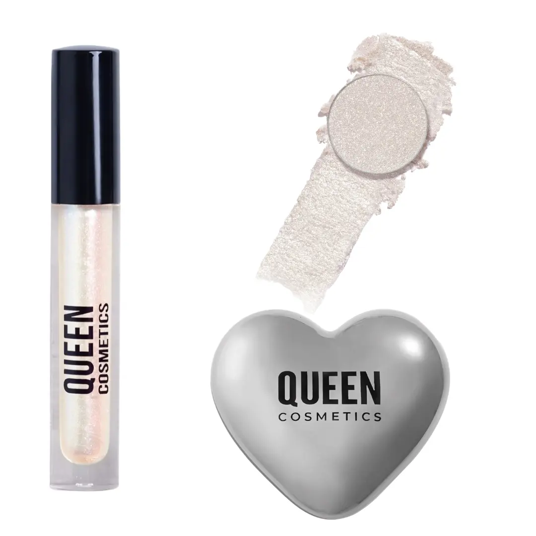 Queen Cosmetics Star Bound Set with Sublime Heart Case Celestial Being Iridescent Shadow Astral Projection High Shine Diamond Shimmer Glossy Lipgloss & Lipstick Makeup