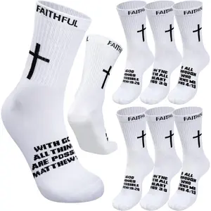 6 Pairs Christian Socks Cross Socks with Bible Verse Religious Jesus Faith Prayer for Men Women Youth Birthday Gift Anti-Slip Soccer Grip Socks
