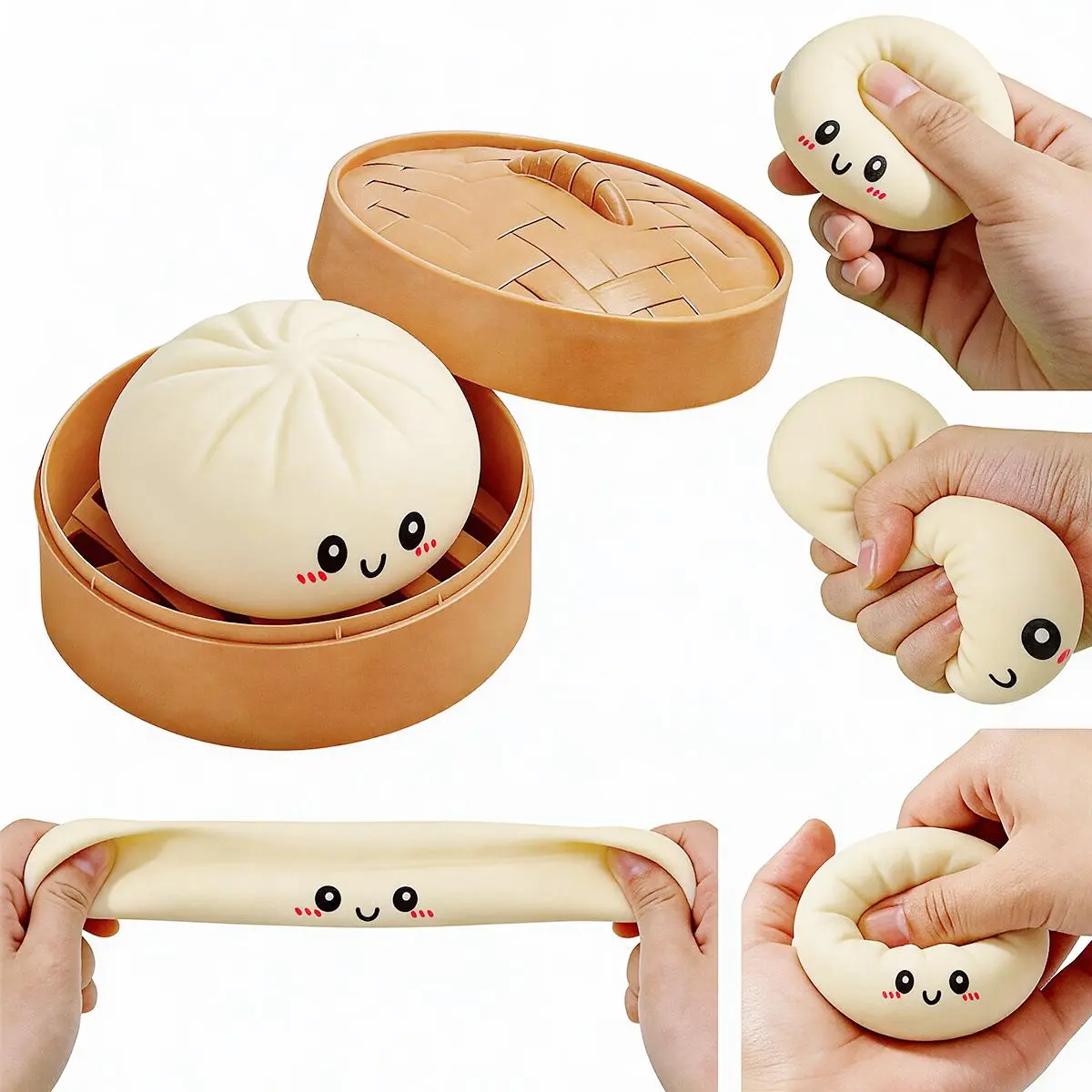 Squishy Dumpling Stress Balls for Adults, Dumpling Squishy Toys for Kids, Dumpling Fidget Sensory Toy,3.15 inches in Diameter Squeeze Dough Ball Stress Relief Toy, Stretchy Stress Ball Squish Toys