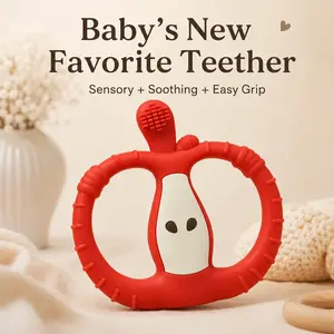 Vibrating Apple Teether for Oral Motor Development, BPA-Free Silicone Soother, 10-Level Gentle Rhythmic Gum Support, Montessori Aid