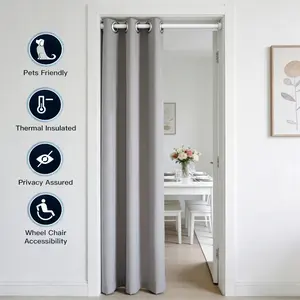 1 PC Light Grey Blackout Door Curtains for Doorway Privacy, Grommet Closet Curtains for Bedroom Closet Door, Thermal Insulated Temporary Doorway Cover Room Divider Drapes W39 x L78 inch