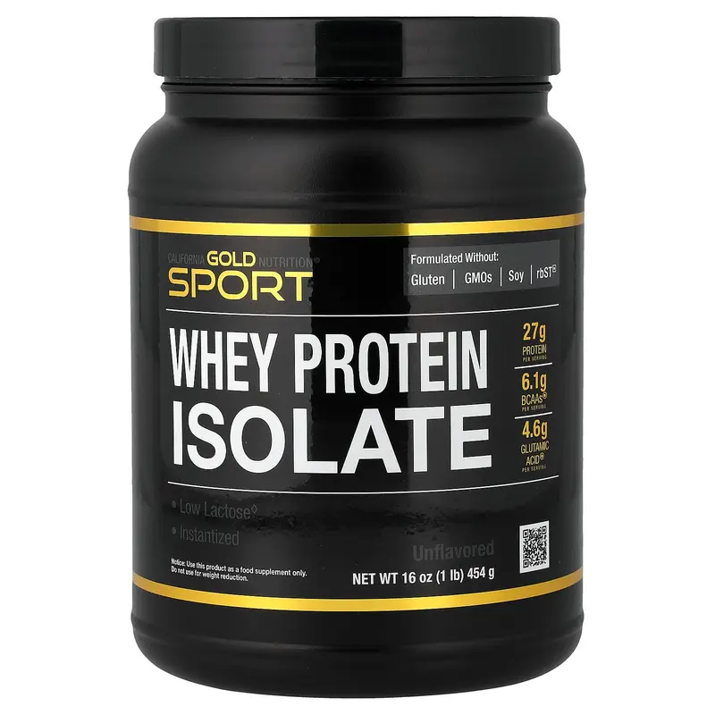 California Gold Nutrition Sport, Whey Protein Isolate, Unflavored, 1 lb (454 g)