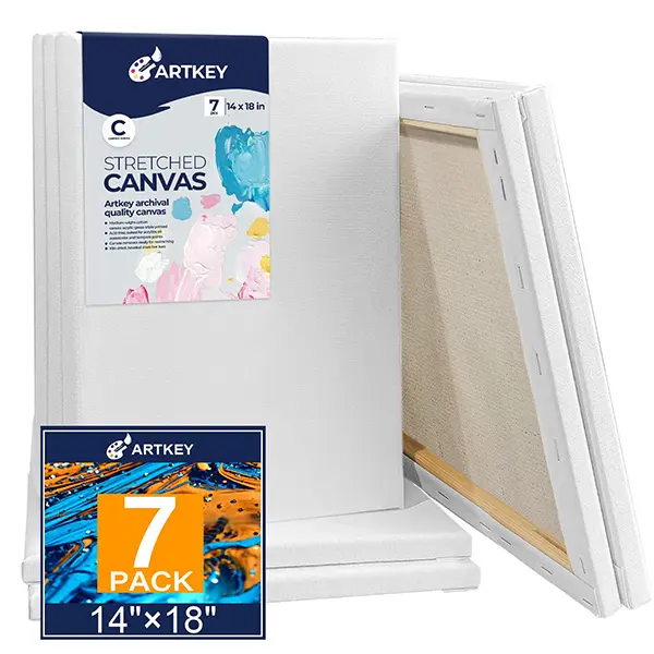 Stretched Canvases for Painting 14x18 Inch 7-Pack, 10 oz Triple Primed Acid-Free 100% Cotton Blank Canvas, Rectangular Canvas for Oil Paint Acrylics Pouring & Wet Art Media