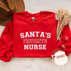 Sam & Kendall Santa's Favorite Nurse Christmas Crewneck Sweatshirt - Unisex Soft Cotton Blend for Nurses & Healthcare Professionals - Festive Holiday Gift