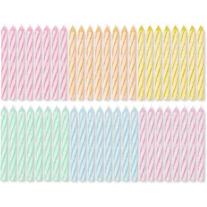 Birthday Candles, Small Pastel Spiral with Crystalline, 48-Count