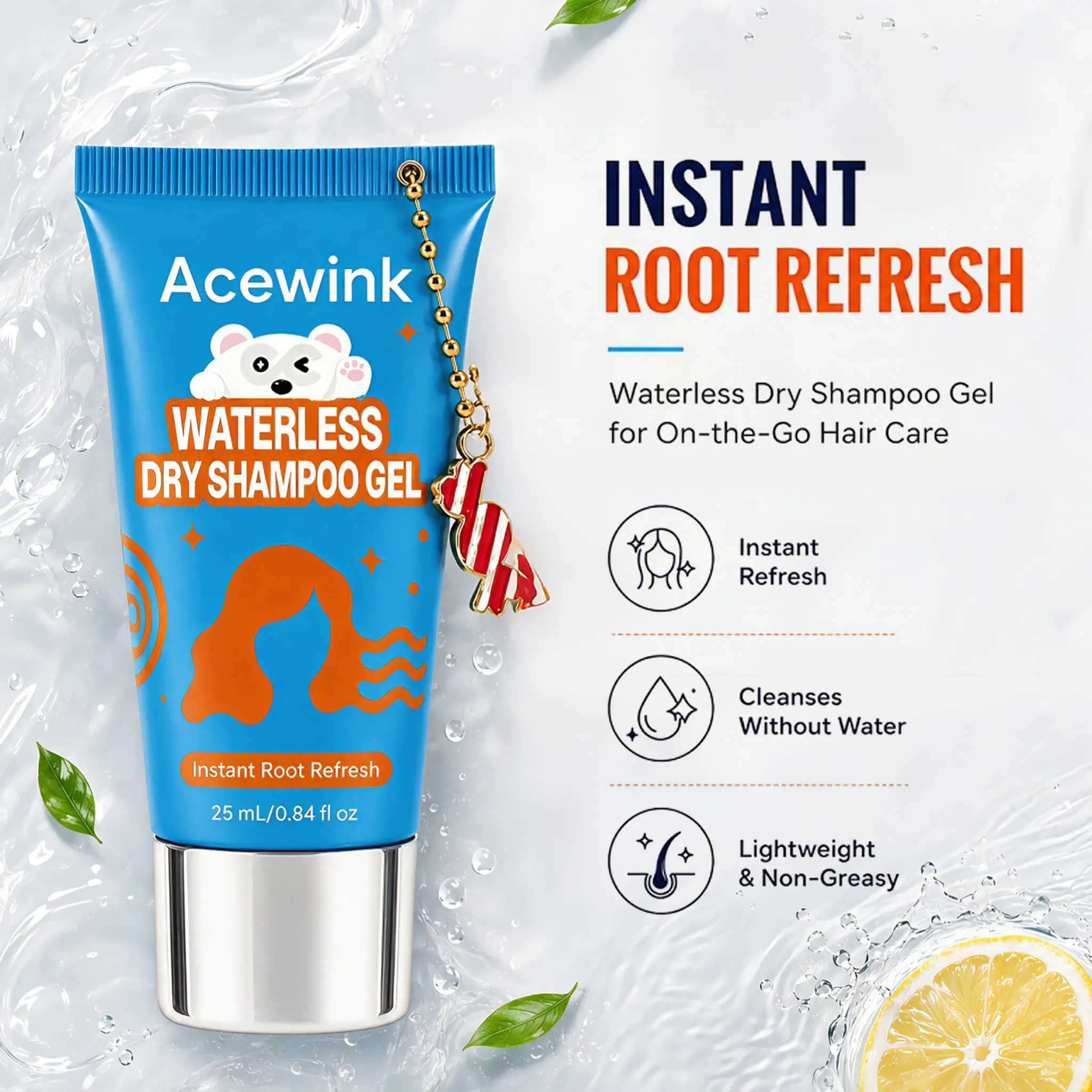 Acewink Waterless Dry Shampoo Gel - Dry Shampoo, No-Rinse shampoo,Leave-in Shampoo, Haircare Essential, Instantly Fresh Shampoo, No-Water-Needed Root Refresh, Travel Hair Care Product