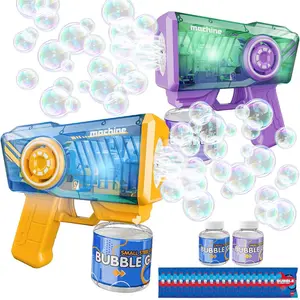 001-X Bubble Gun 2 Packs for Kids, LED Automatic Bubble Machine with 2 Bottles &25 Bags Refill Solution, 12-Hole Bubble Maker Gift for Kids, Outdoor Game Toys for Boys&Girls