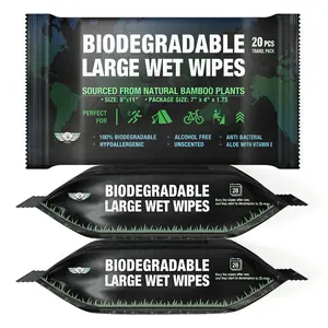 Biodegradable Wet Wipes,  Shower Wipe for Adult Dude Women Men, Bathing Wipes for Camping, Traveling, Gym, Outdoor Cleaning Large Thick 20 Count 8 X 12 Inch