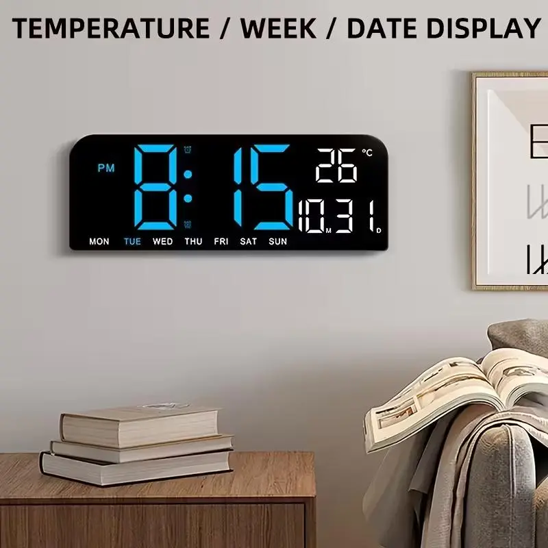 9.5" LED Digital Clock, Temp & Humidity, USB Charging Port, Night Light, Date Calendar, Large Screen for Bedroom Desk