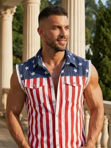 CRISTA 250th Anniversary US Independence Day, 4th of July Men American Flag Denim Vest, Denim Vest, Classic Sleeveless Jacket, Patriotic T-shirt for, Festive Outfit Shirt Collar Slim Fit Lightweight