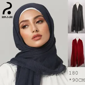 RIMAIRE Pleated Cotton Tudung Hijab Fashion Shawl Muslim Hijab jersey hijab half  hijab vela scarves hijab  manufacturer modal  hijab Wrap Modesty Party