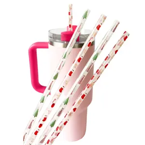 12" 4-PACK 40oz Christmas Straws 40oz Replacement Straws 40oz & 30oz Stocking Straws Candy Cane & Christmas Tree Designs Perfect for Festive Beverages