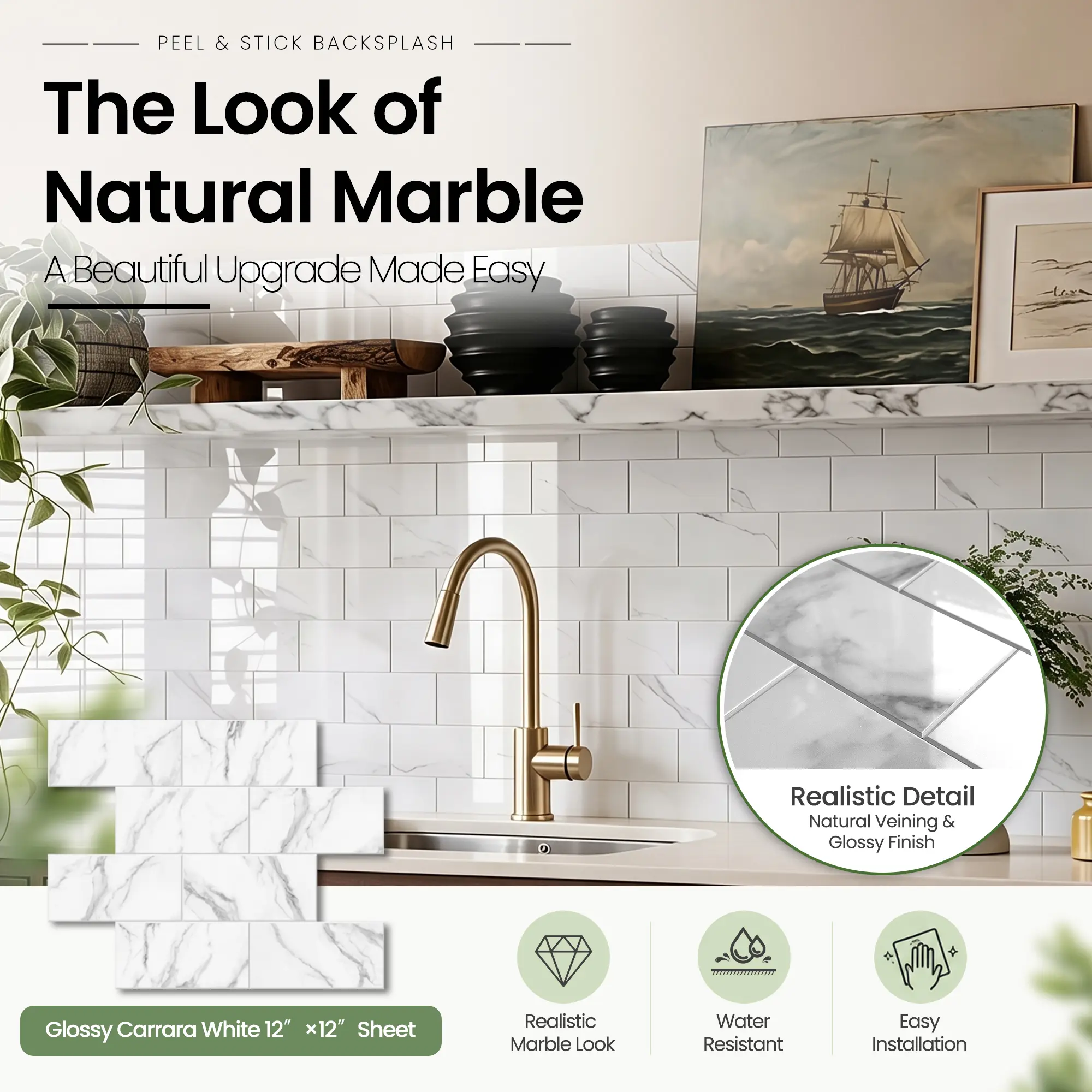 Glossy White Subway Tile Peel and Stick Backsplash Box Set, Peel and Stick Panels for Indoor Walls, Easy DIY Home Renovation Product