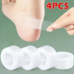 4 rolls of clear, anti-abrasion, and anti-slip tape for protecting feet, fingers, and toes; reusable and with an invisible fit - an essential for travel and shoe comfort.