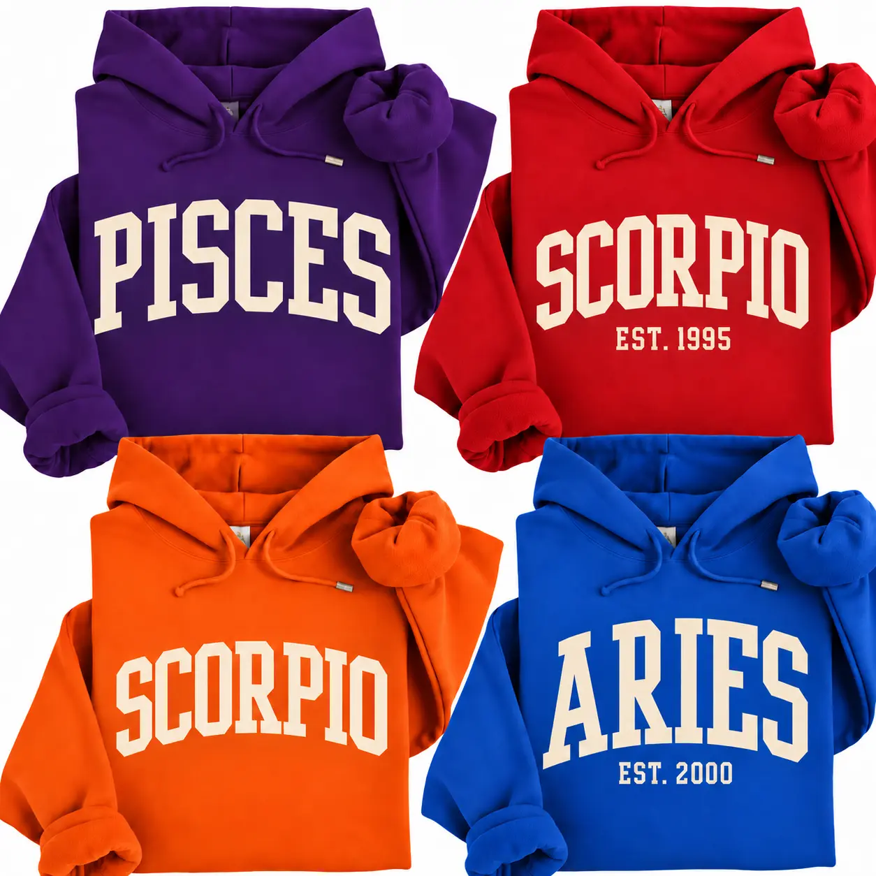 (Custom EST Year or No EST) Zodiac Hoodie,  Scorpio Aries Pisces  Sweatshirt, Vintage Astrology Graphic Pullover Hoodie, Unisex Star Sign Gift for Women Men, Trendy Streetwear, Birthday Gift, Astrology Lover Present - JACKSON HOAI STORE