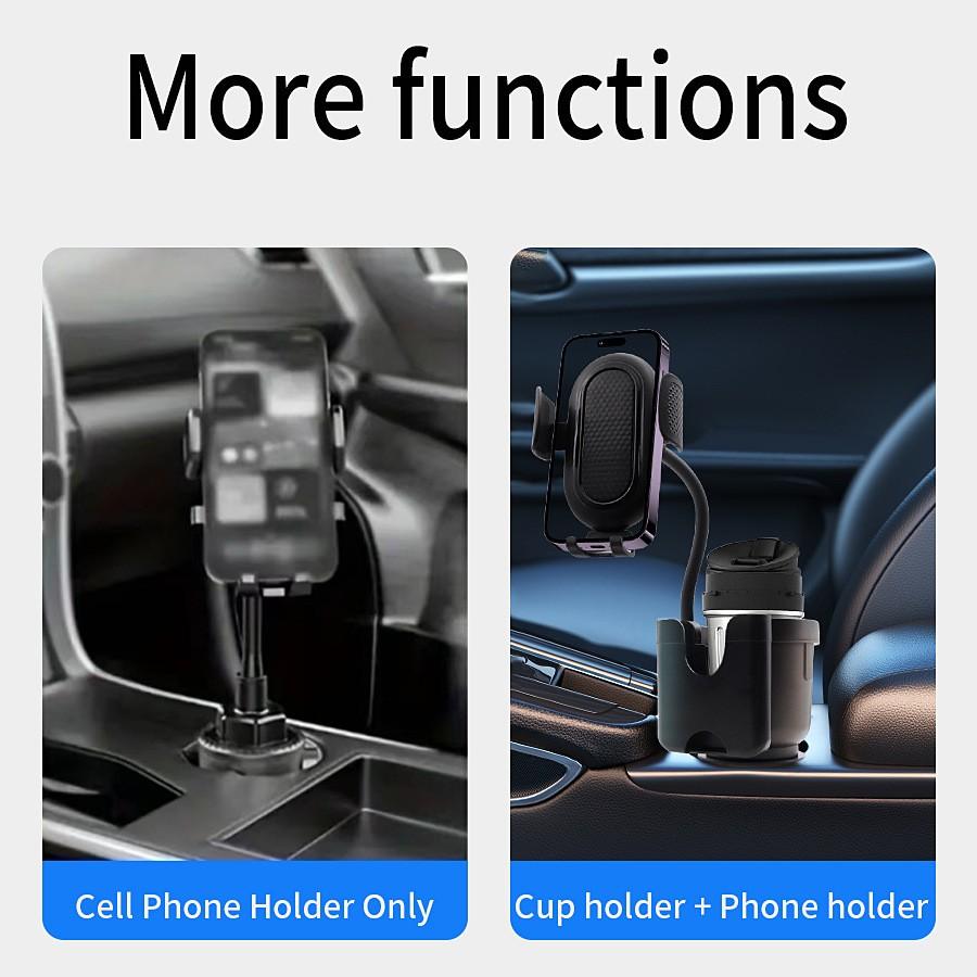 Cup Holder Phone Holder, 2026 Upgraded 3 in 1 Car Cup Holder Expander with Adjustable Base Long Gooseneck 360° Rotation, Cup Phone Holder for Car Fits All Smartphones and Most Bottles