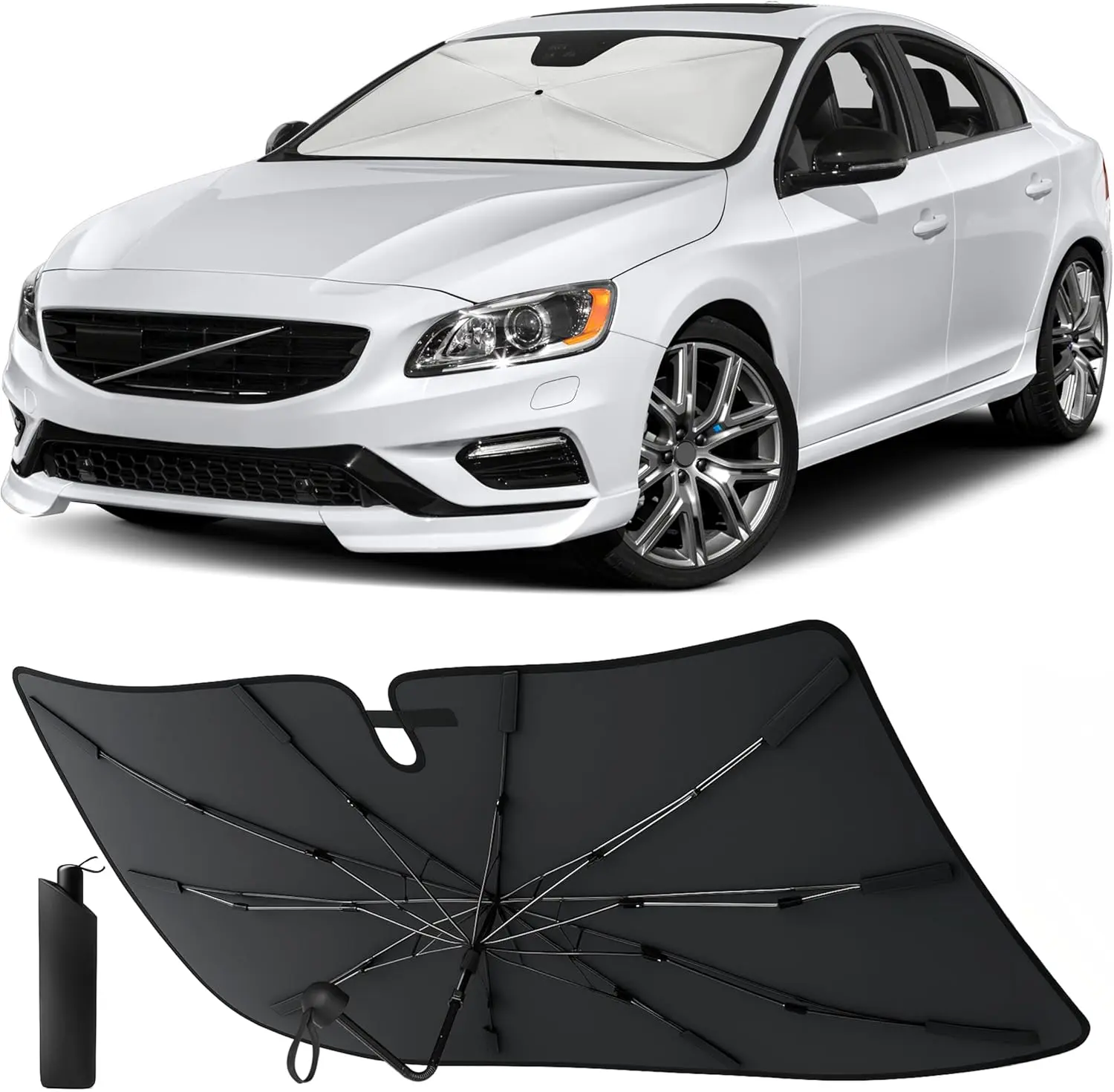 EcoNour Foldable Windshield Sun Shades (52"x31"), 5-Layer Polyester Auto Exterior Accessory, UV-Blocking Front Window Protection, Heat Reduction, Storage Pouch Included, Fits Coupe Sedan Hatchback