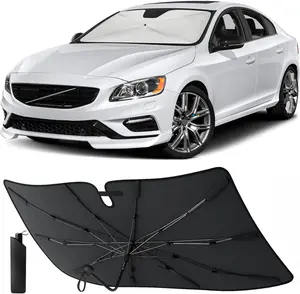 EcoNour umbrella Foldable Car Sun Shade for Front Window 52"x31" UV & Heat Protection 5-Layer Polyester Fits Coupe Sedan Hatchback Extreme Cooling Technology Storage Pouch Included