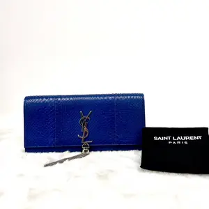 Pre-owned Yves Saint Laurent YSL Saint Laurent Klein Blue Snakeskin Clutch Bag | Dust Bag|21234877