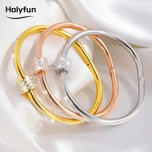 New 2026 Holyfun Stainless Steel Gold Plated Luxury Handmade Crystal Accessory Women Wrap Bangle Bracelet Jewelry Non Tarnished Gift for love