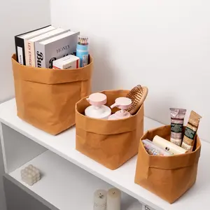 2-Pack Kraft Paper Storage Baskets, Tear-Resistant Durable, Room Decor, Home Decor, Bathroom Organizer, Dorm Essential