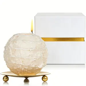 Spiral Beeswax Candle Unscented, 3" Beige& Blue Unique Hollow Sphere, 4h Burn, Soy & Mineral Wax, Cool Decorative Candle Gift for Home Decor, 5oz