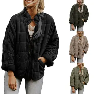 Womens Dolman Lightweight Quilted Jackets Zip Up Long Sleeve Stand Neck Pockets Coat Warm Winter Outwears