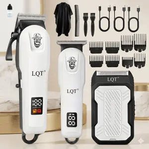LQT 3-in-1 Cordless Hair Clipper and Trimmer Set, Men's Grooming Kit with Foil Shaver for At Home Haircuts & Beard Care, USB Rechargeable with LED Display, 8 Guide Combs, Abs, At Home Haircut