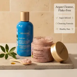 Terramar Anti-Dandruff Haircare Shampoo & Scalp Scrub Duo Set, Argan-Infused Cleansing Formula for Scalp Care, Reduces Flakes, Controls Hair Oil