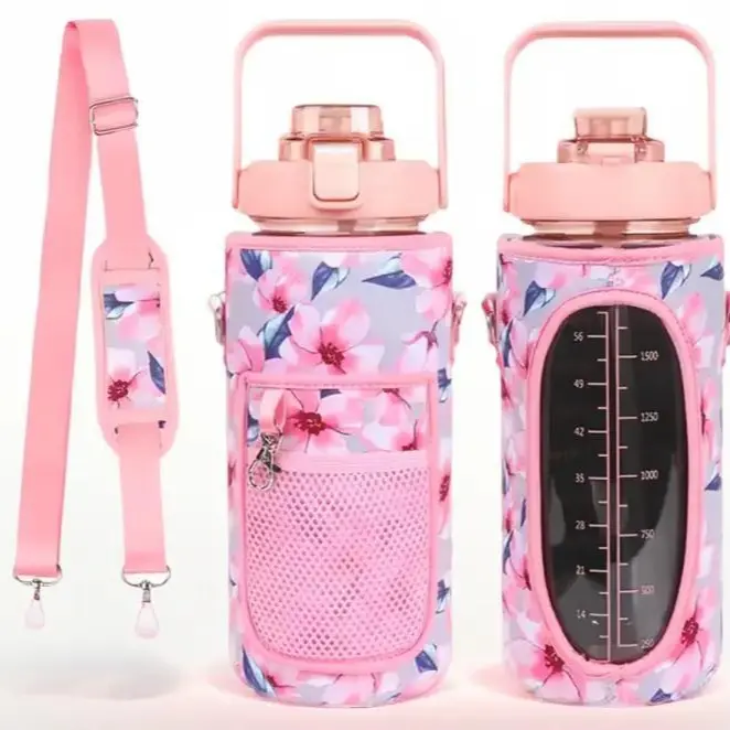 Perfect Father's Day Gift - Stay Hydrated in Style: Reusable Drinkware -Water Bottle Sleeve with Motivational Bottle - This Portable Sports Cover Features a Convenient Cell Phone Holder and Adjustable Strap for Easy Carrying and Hands-Free Convenience.