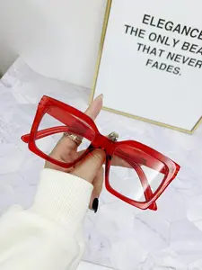 Women's Fashion Red Square Frame Eyeglasses, Casual Trendy Anti-blue Light Eyeglasses for Everyday Use, Fashion Accessories for Outdoor Activities, Square Frame Eyewear