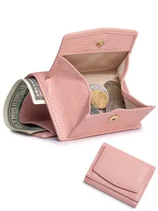 Women's Genuine Leather Trifold Wallet, with Snap Coin Pouch & 7 Card Slots, Casual Trendy Versatile High-quality Daily Wallet