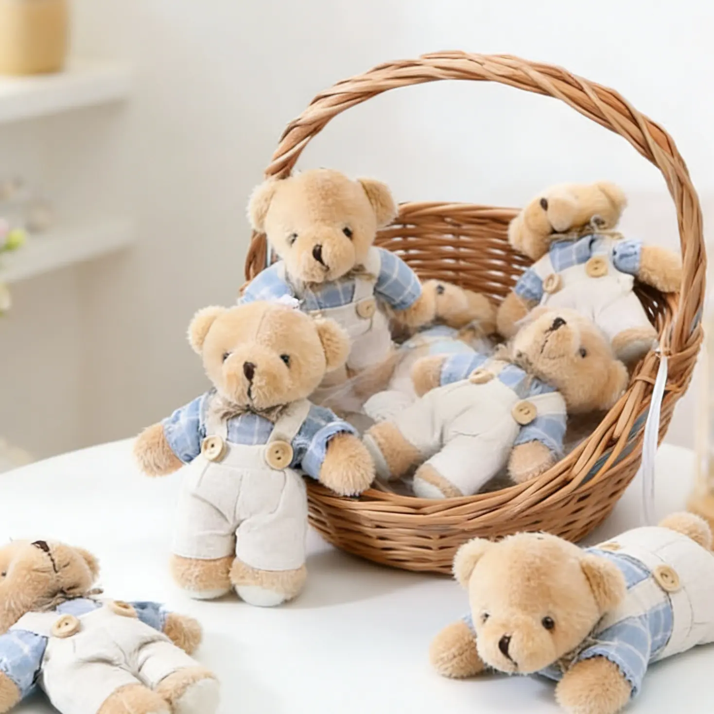 Mini Couple Lucky Bear Handmade Soft Huggable Adorable Stuffed Doll, Cuddly Teddy Bear, Stuffed Animals, Wedding Anniversary Gift, Plaid Pattern, Baby Shower Decoration, Gender Reveal Gift, Birthday Present, Stuffed Animal Gifts