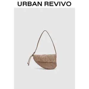 URBAN REVIVO Women's Minimalist Saddle Bag - Elegant Pleated Texture, Everyday Single-Shoulder Luggage Bag (UAWB40398), Everyday Shoulder Bag