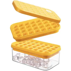 Ice Cube Tray with Lid&Bin, Ice Cube Mold with 56 Cubes, Stackable Ice Trays for Freezer with Easy-Release  Bottom, for Drinks, Coffee,