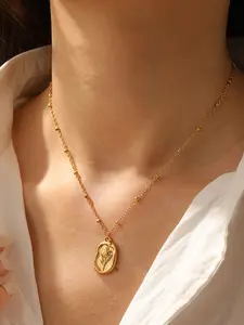 Women's Stainless Steel Rose Pendant Necklace, Vintage Style Party Fashion Jewelry, Mother's Day Gift, Elegant Floral Design