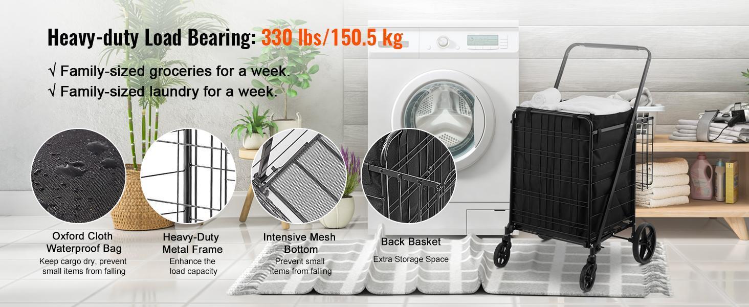 VEVOR Folding Shopping Cart with Removable Waterproof Liner, Max 330LBS Large Capacity Jumbo Grocery Cart with Dual Basket, 360° Swivel Wheels, Dense Metal Mesh Base, Heavy Duty Utility Cart VEVOR Folding Shopping Cart with Removable Waterproof Liner, Max 330LBS Large Capacity Jumbo Grocery Cart with Dual Basket, 360° Swivel Wheels, Dense Metal Mesh Base, Heavy Duty Utility Cart