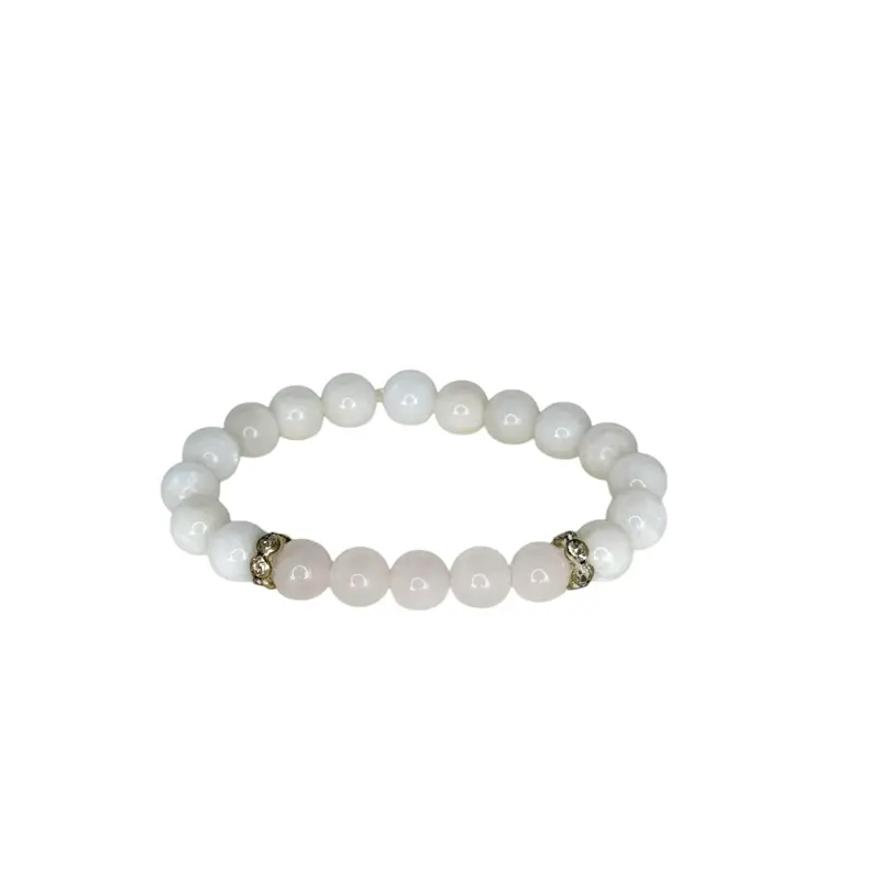 Rose Quartz & Moonstone Divine Love Beaded Bracelet - White Beaded Design with Silver Accents, Elegant Jewelry for Any Occasion