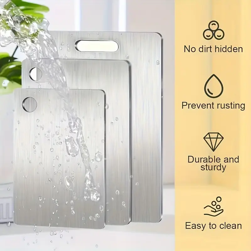 3pcs Stainless Steel Kitchen Plate Set, Durable, Easy to Clean, Multi-Size for Slicing Fruits, Vegetables, Meat and Bread with Food Contact Safe Slicing Plate for Kitchen and Restaurant
