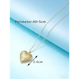 Colorful Bling Vintage Flower Locket Necklace –  Heart Shape Engraved Carved Pendant for Women