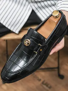Men's Business Formal Slip on Dress Shoes, Business Style Shoes, Fashionable Crocodile Embossed Loafers for Work Office, Male All-match Commuter Shoes for Daily Wear