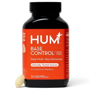 HUM Base Control Iron Free Daily Multivitamin - Clinically Tested Key Nutrients, 22 Vitamins & Minerals, Vegan Tablets, 30 Count