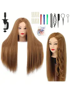 Synthetic Hair Styling Mannequin Head with DIY Set & Table Clamp, Perfect for Makeup Artists, Teenage Girls & Hairdressers Practice, Mannequin Head Stand