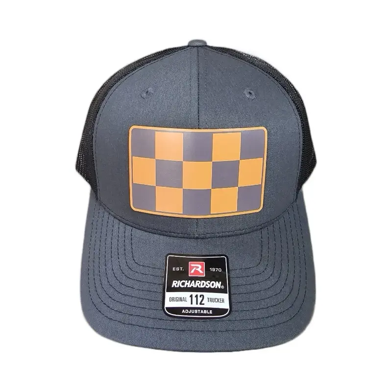 Smokey Checkerboard - Richardson 112 Trucker Hat with Snapbexx Patch - Black Mid-Profile Adjustable Snapback Hat for Adults