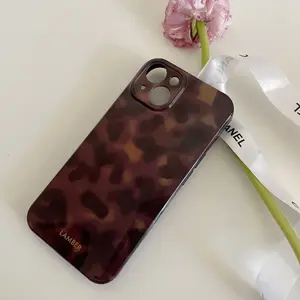 LAMBER Yellow Amber Retro Style Leopard Print Case for IP16 Creative Shockproof Cover Protector for IP15pro/14 Fashion Cellphone Casing with Protection Features Smartphone Protective
