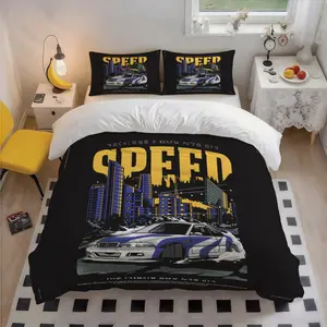 3pcs Bavarian Luxury M3 Sport T Patterned Polyester Skin-Friendly Bedding Set, Stylish Art Design, Christmas Birthday Gift, Great for Bedroom Guest Room, 1 Duvet Cover 2 Pillowcases and Insert), 1 Duvet Cover + 2 Pillowcases (No Insert)