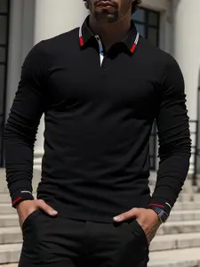 Men's Casual Long Sleeve Polo Shirt, Colorblock Design, Fitted Comfortable Fit, Perfect for Daily Wear, Spring & Fall Fashion