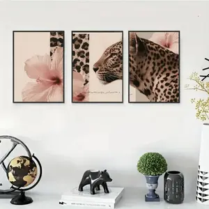 3 Pieces Fashion Luxury Leopard Art Prints, Wildlife Wall Mural, Bold Personalized Home Art, Trendy Gallery Decor, Dark Tone Poster, Wall Decor for Living Room, Hallway and Cloakroom, Framed or Unframed.