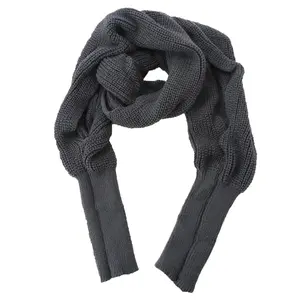 Fashion Culture Emmi Soft Knit Shrug Sweater Scarf with Sleeves, Grey
