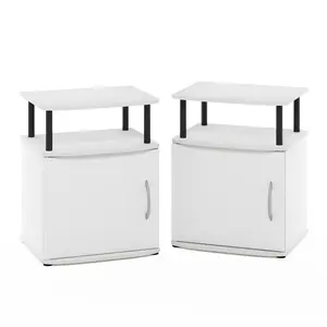 JAYA White 2-Tier Assembled Bundle Craftwood Dimensioned Floor-Friendly End Tables Set of 2 - Dual-Use, Elevated Minimal Indoor Furniture with Open Shelf Storage for Bedrooms, Small Spaces, Assembled End Tables